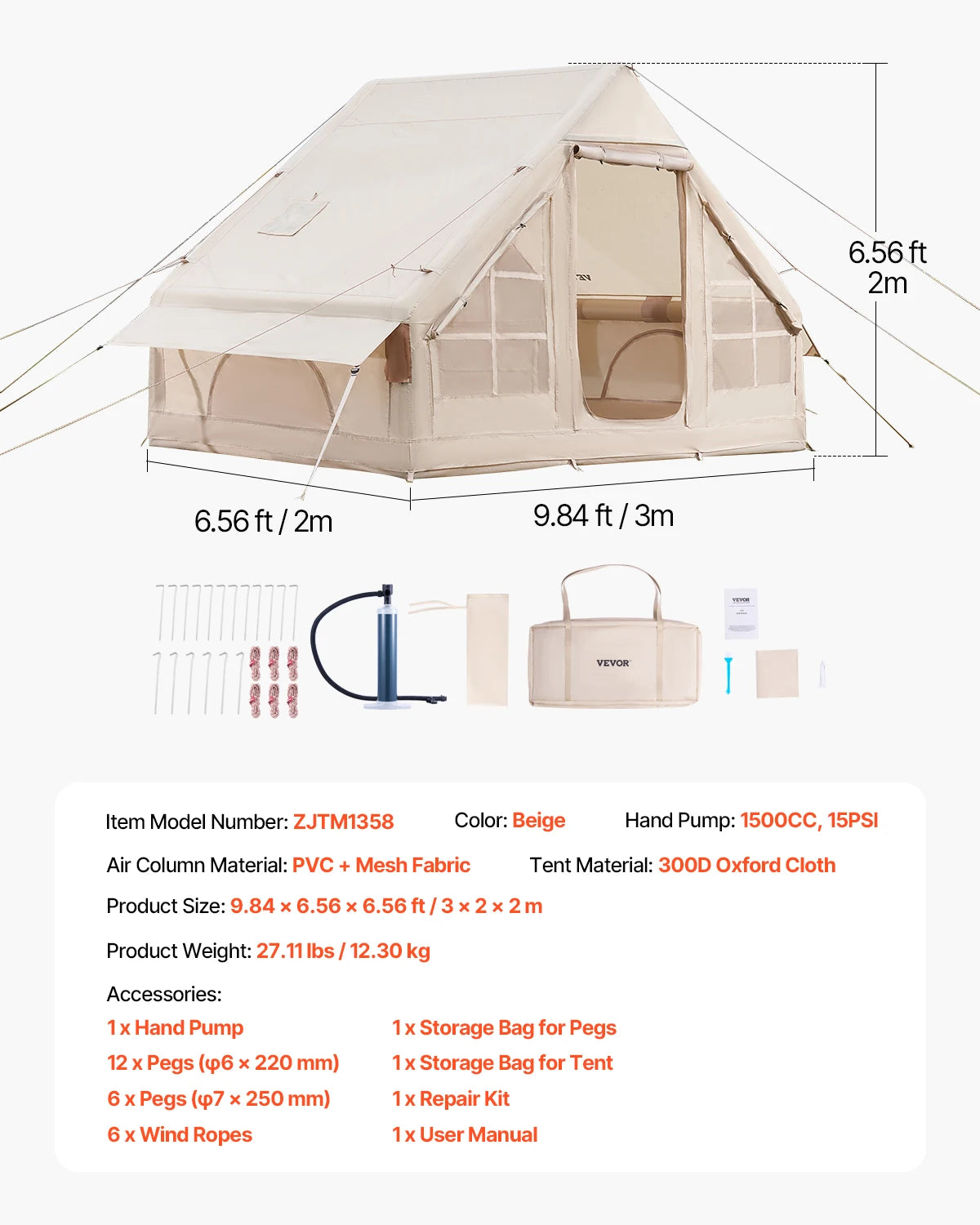 SucceBuy Inflatable Camping Tent With Hand Pump Stove Jack
