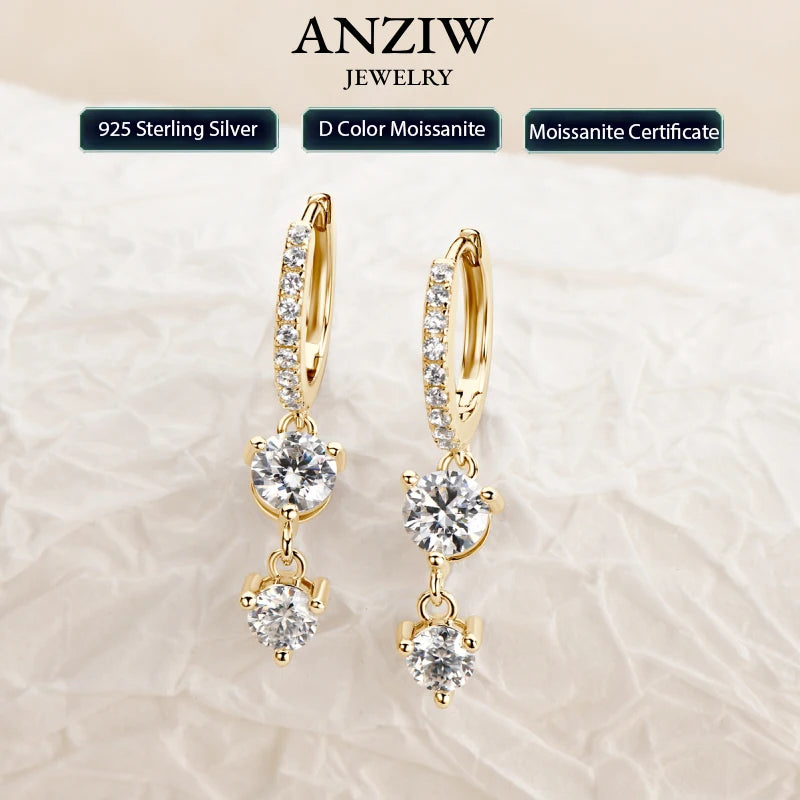Anziw Moissanite Tassel Earrings 925 Sterling Silver Hoop Dangle Jewelry