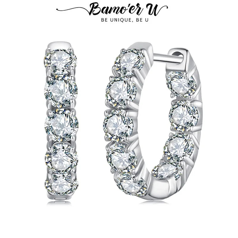 BAMOER U Moissanite Hoop Earrings 925 Sterling Silver
