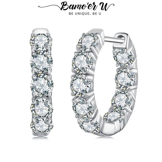 BAMOER U Moissanite Hoop Earrings 925 Sterling Silver