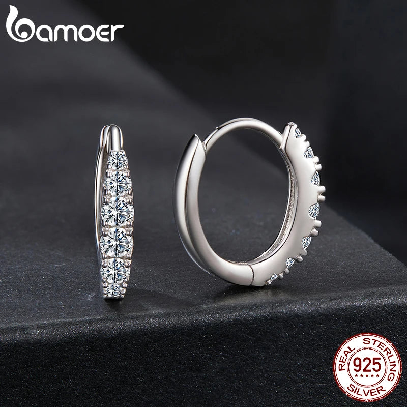 BAMOER Moissanite Huggie Hoop Earrings For Women 925 Sterling Silver