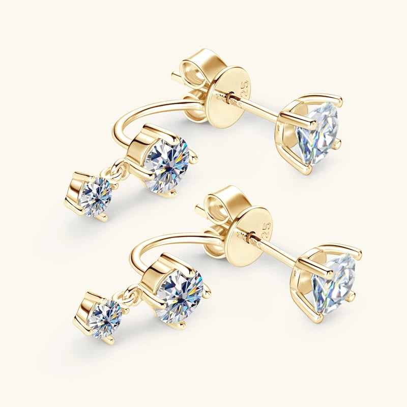 Lnngy Moissanite Stud Earrings 925 Sterling Silver Front Back