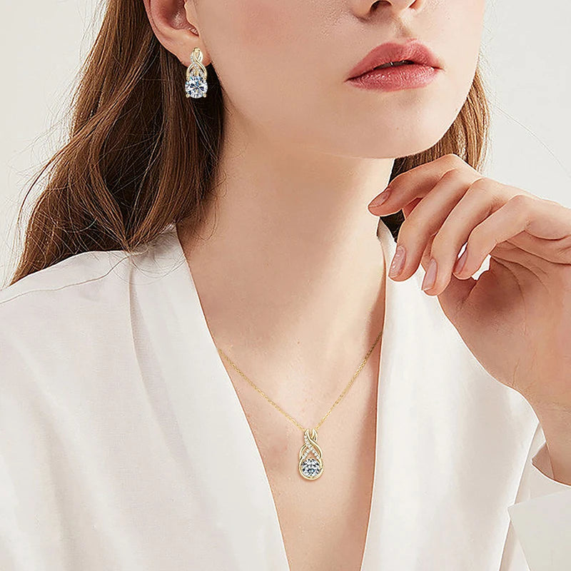 IOGOU Moissanite Jewelry Set Infinity Pendant Necklace Earrings