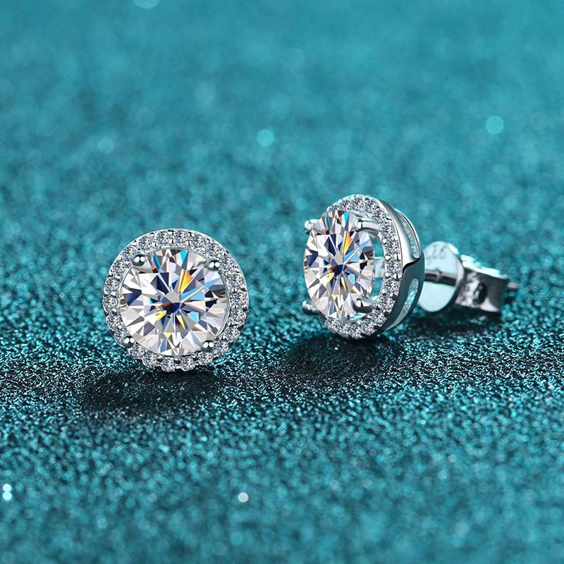 Knobspin Moissanite Stud Earrings GRA Certified Sterling Silver Plated