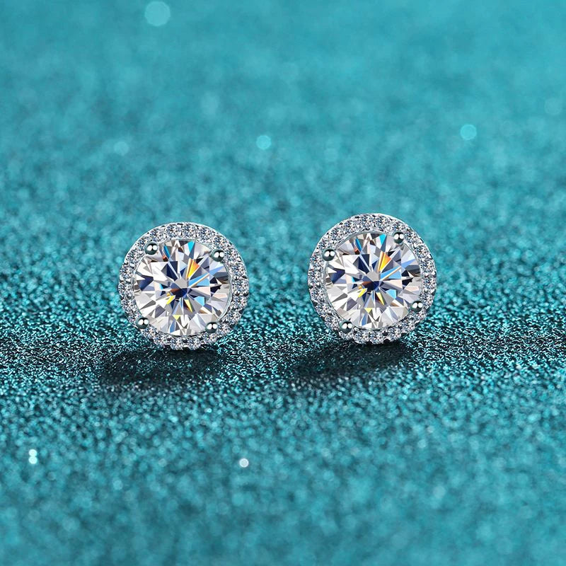 Knobspin Moissanite Stud Earrings GRA Certified Sterling Silver Plated