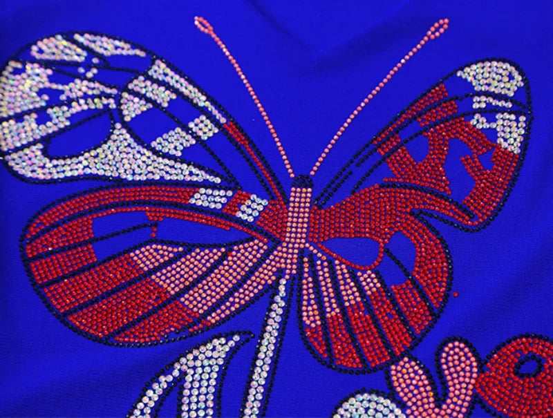 Korean Women Summer Mesh T Shirt Diamonds Butterfly Top