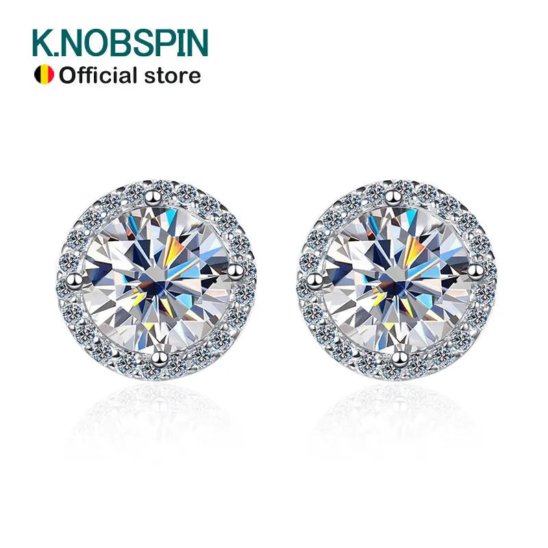 Knobspin Moissanite Stud Earrings GRA Certified Sterling Silver Plated
