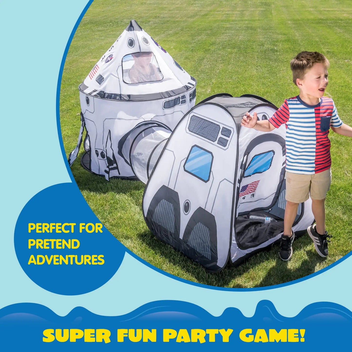 Joyfy Rocket Ship Play Tent Set With Tunnel 3 Piece For Kids