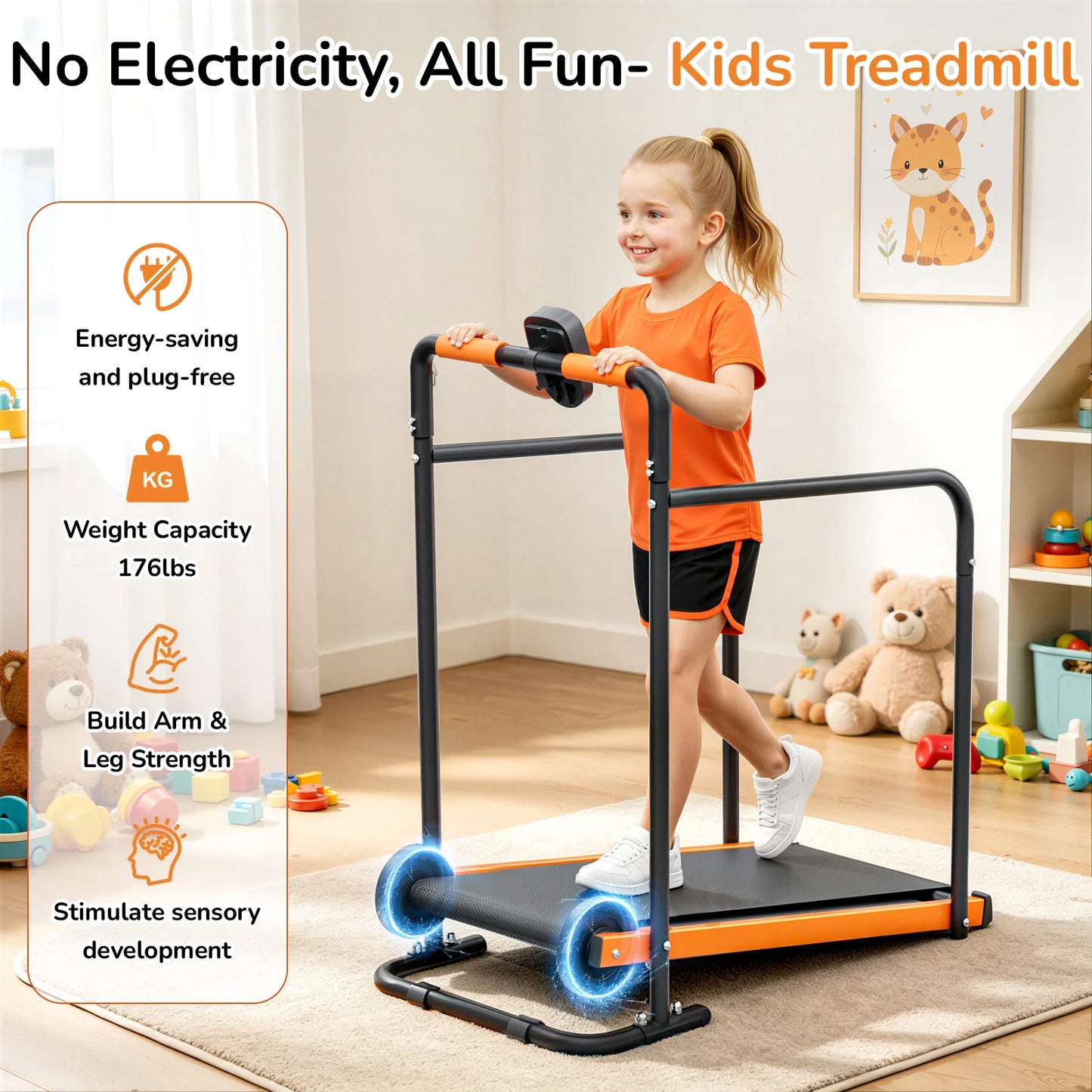 Akluer Kids Non-Electric Self Propelled Walking Pad Treadmill