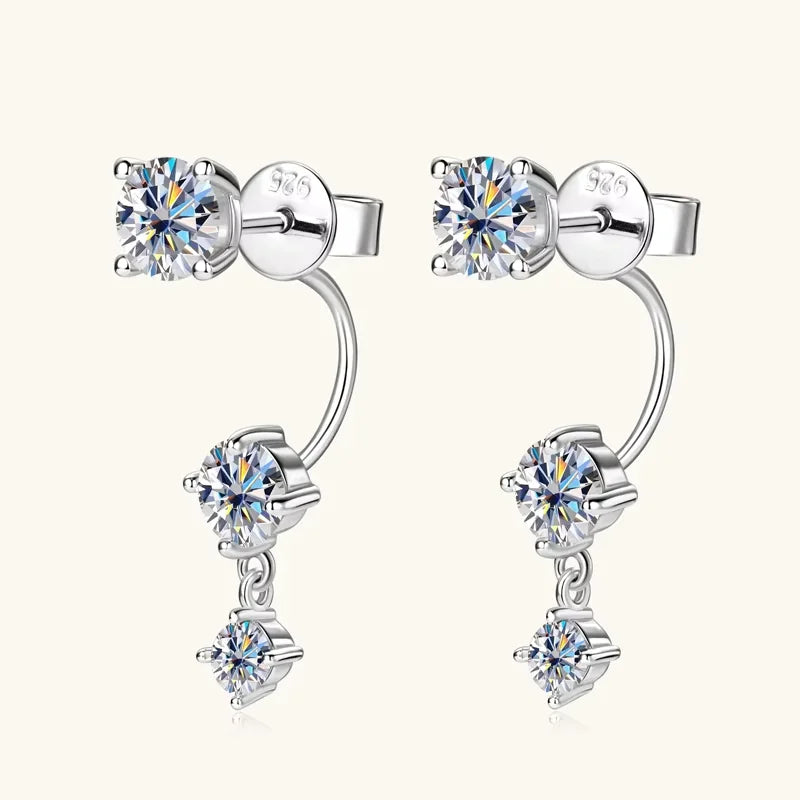 Lnngy Moissanite Stud Earrings 925 Sterling Silver Front Back