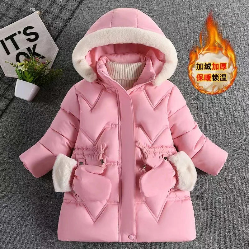 QICAIYAYA Girls Winter Hooded Coat With Detachable Hat And Waist Belt