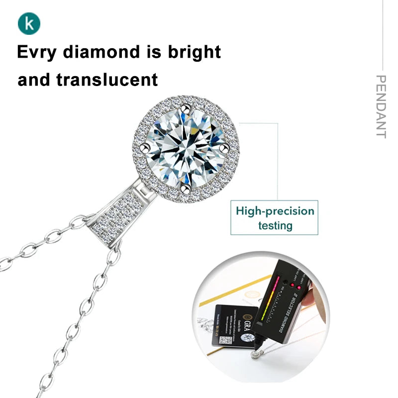 Knobspin 925 Sterling Silver Moissanite Necklace With GRA Certificate
