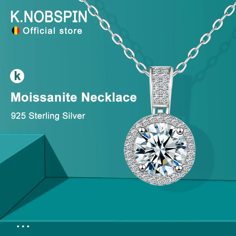 Knobspin 925 Sterling Silver Moissanite Necklace With GRA Certificate